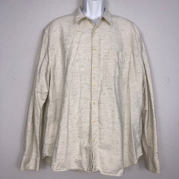 Lucky Brand Shirt Mens XXL Ivory Black Fleck Nep One Pocket Bay Street READ - Picture 1 of 9